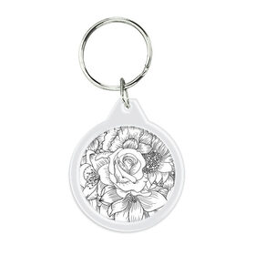 Брелок круглый с принтом Тату цветы , пластик и полированная сталь | круглая форма, металлическое крепление в виде кольца | белый | лилия | подсолнух | роза | тату | цветы | черный