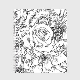 Тетрадь с принтом Тату цветы , 100% бумага | 48 листов, плотность листов — 60 г/м2, плотность картонной обложки — 250 г/м2. Листы скреплены сбоку удобной пружинной спиралью. Уголки страниц и обложки скругленные. Цвет линий — светло-серый
 | Тематика изображения на принте: белый | лилия | подсолнух | роза | тату | цветы | черный