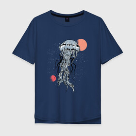 Мужская футболка хлопок Oversize с принтом Космическая медуза , 100% хлопок | свободный крой, круглый ворот, “спинка” длиннее передней части | Тематика изображения на принте: art | elon musk | jellyfish | mars | medusa | meduza | moon | nasa | space | spacex | арт | астероид | в космосе | желе | иллюстрация | илон маск | космический дизайн | космос | луна | марс | медузник | на луне | наса | нло | сатурн | спей