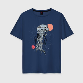 Женская футболка хлопок Oversize с принтом Космическая медуза , 100% хлопок | свободный крой, круглый ворот, спущенный рукав, длина до линии бедер
 | art | elon musk | jellyfish | mars | medusa | meduza | moon | nasa | space | spacex | арт | астероид | в космосе | желе | иллюстрация | илон маск | космический дизайн | космос | луна | марс | медузник | на луне | наса | нло | сатурн | спей