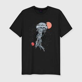 Мужская футболка хлопок Slim с принтом Космическая медуза , 92% хлопок, 8% лайкра | приталенный силуэт, круглый вырез ворота, длина до линии бедра, короткий рукав | Тематика изображения на принте: art | elon musk | jellyfish | mars | medusa | meduza | moon | nasa | space | spacex | арт | астероид | в космосе | желе | иллюстрация | илон маск | космический дизайн | космос | луна | марс | медузник | на луне | наса | нло | сатурн | спей
