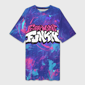 Платье-футболка 3D с принтом Friday Night Funkin ,  |  | and | boyfriend | color | daddy | dance | dearest | dj | friday | funkin | game | girlfriend | mom | monster | music | night | paint | paints | pico | pump | senpai | skid | the | брызги | вечер | игра | краска | краски | музыка | пятничный |