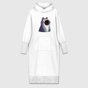 Платье удлиненное хлопок с принтом Голодный зверь ,  |  | Тематика изображения на принте: pop cat | арт | бедна | голод | кот | кошка | мем | необычное животное | пасть | птица | рисунок | сова