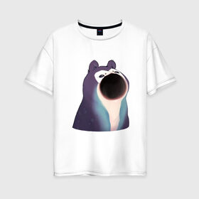 Женская футболка хлопок Oversize с принтом Голодный зверь , 100% хлопок | свободный крой, круглый ворот, спущенный рукав, длина до линии бедер
 | pop cat | арт | бедна | голод | кот | кошка | мем | необычное животное | пасть | птица | рисунок | сова