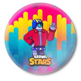 Значок с принтом STU СТУ Brawl Stars ,  металл | круглая форма, металлическая застежка в виде булавки | brawl | brawl stars | brawlstars | brawl_stars | jessie | бравл | бравлер stu | бравлстарс | гонщик | каскадер | сту