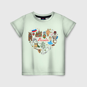 Детская футболка 3D с принтом Россия , 100% гипоаллергенный полиэфир | прямой крой, круглый вырез горловины, длина до линии бедер, чуть спущенное плечо, ткань немного тянется | балалайка | балерина | матрешка | медведь | россия | храм василия блаженого