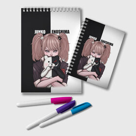 Блокнот с принтом MONOKUMA  JUNKO , 100% бумага | 48 листов, плотность листов — 60 г/м2, плотность картонной обложки — 250 г/м2. Листы скреплены удобной пружинной спиралью. Цвет линий — светло-серый
 | Тематика изображения на принте: anime | danganronpa | enoshima | junko | monokuma | аниме | джунко | игра | манга | медведь | монокума | робот медведь | эношима