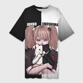 Платье-футболка 3D с принтом MONOKUMA  JUNKO ,  |  | anime | danganronpa | enoshima | junko | monokuma | аниме | джунко | игра | манга | медведь | монокума | робот медведь | эношима