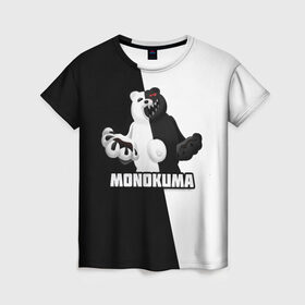 Женская футболка 3D с принтом МОНОКУМА , 100% полиэфир ( синтетическое хлопкоподобное полотно) | прямой крой, круглый вырез горловины, длина до линии бедер | anime | danganronpa | enoshima | junko | monokuma | аниме | джунко | игра | манга | медведь | монокума | робот медведь | эношима