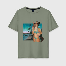 Женская футболка хлопок Oversize с принтом Пляжный сезон , 100% хлопок | свободный крой, круглый ворот, спущенный рукав, длина до линии бедер
 | гиена | калифорния | лето | отдых | фурри. аниме