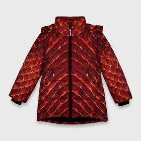 Зимняя куртка для девочек 3D с принтом Red Snake , ткань верха — 100% полиэстер; подклад — 100% полиэстер, утеплитель — 100% полиэстер. | длина ниже бедра, удлиненная спинка, воротник стойка и отстегивающийся капюшон. Есть боковые карманы с листочкой на кнопках, утяжки по низу изделия и внутренний карман на молнии. 

Предусмотрены светоотражающий принт на спинке, радужный светоотражающий элемент на пуллере молнии и на резинке для утяжки. | reptile | scale | skin | snake | чешуя