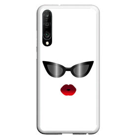 Чехол для Honor P30 с принтом черные очки, красные губы , Силикон | Область печати: задняя сторона чехла, без боковых панелей | градиент | для стильных | красные губы | модные очки | помада. | поцелуй | пухлые губы | черные очки