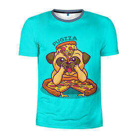 Мужская футболка 3D спортивная с принтом Мопс с пиццей , 100% полиэстер с улучшенными характеристиками | приталенный силуэт, круглая горловина, широкие плечи, сужается к линии бедра | pizza | мопс с пиццей | пицца | пицца с колбасой | собака с пиццей