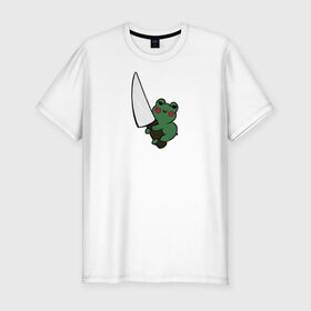 Мужская футболка хлопок Slim с принтом Злая лягушка , 92% хлопок, 8% лайкра | приталенный силуэт, круглый вырез ворота, длина до линии бедра, короткий рукав | green. | зелёный | лягушка | лягушонок | ножик