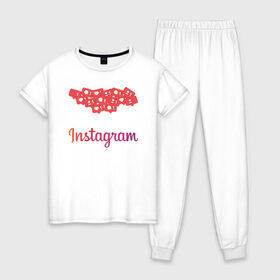 Женская пижама хлопок с принтом Instagram , 100% хлопок | брюки и футболка прямого кроя, без карманов, на брюках мягкая резинка на поясе и по низу штанин | facebook | instagram | инста | инстаграм | платформа | приложение | редактор фотографий | социальная сеть | соцсеть