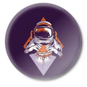 Значок с принтом Космонавт ест бургер ,  металл | круглая форма, металлическая застежка в виде булавки | cosmonaut | граффити | космонавт | космонавт ест бургер | космос | рисунок | тату | татуировки | фиолетовый фон