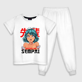 Детская пижама хлопок с принтом SENPAI , 100% хлопок |  брюки и футболка прямого кроя, без карманов, на брюках мягкая резинка на поясе и по низу штанин
 | Тематика изображения на принте: ahegao | anime | kawaii | manga | nani | notice me. | senpai | waifu | аниме | ахегао | вайфу | каваий | кавай | манга | нани | семпай | сенпай | японские мультфильмы