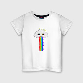 Детская футболка хлопок с принтом ОБЛАКО РАДУГА , 100% хлопок | круглый вырез горловины, полуприлегающий силуэт, длина до линии бедер | cloud | rainbow | би | блюющее облако | летний | мем | мультяшный | радуга | разноцветный | юмор | яркий