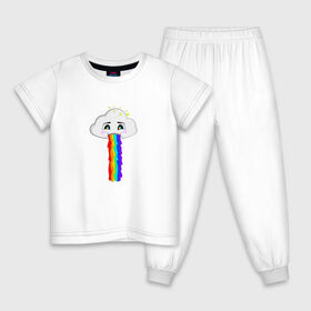 Детская пижама хлопок с принтом ОБЛАКО РАДУГА , 100% хлопок |  брюки и футболка прямого кроя, без карманов, на брюках мягкая резинка на поясе и по низу штанин
 | cloud | rainbow | би | блюющее облако | летний | мем | мультяшный | радуга | разноцветный | юмор | яркий