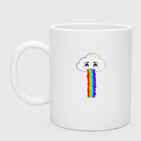 Кружка керамическая с принтом ОБЛАКО РАДУГА , керамика | объем — 330 мл, диаметр — 80 мм. Принт наносится на бока кружки, можно сделать два разных изображения | cloud | rainbow | би | блюющее облако | летний | мем | мультяшный | радуга | разноцветный | юмор | яркий