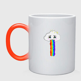 Кружка хамелеон с принтом ОБЛАКО РАДУГА , керамика | меняет цвет при нагревании, емкость 330 мл | cloud | rainbow | би | блюющее облако | летний | мем | мультяшный | радуга | разноцветный | юмор | яркий