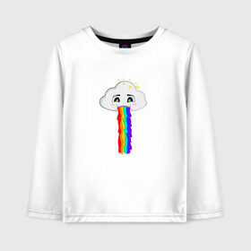 Детский лонгслив хлопок с принтом ОБЛАКО РАДУГА , 100% хлопок | круглый вырез горловины, полуприлегающий силуэт, длина до линии бедер | cloud | rainbow | би | блюющее облако | летний | мем | мультяшный | радуга | разноцветный | юмор | яркий