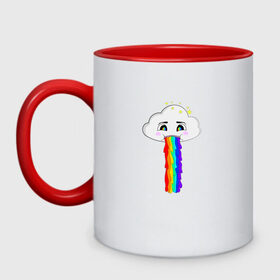 Кружка двухцветная с принтом ОБЛАКО РАДУГА , керамика | объем — 330 мл, диаметр — 80 мм. Цветная ручка и кайма сверху, в некоторых цветах — вся внутренняя часть | cloud | rainbow | би | блюющее облако | летний | мем | мультяшный | радуга | разноцветный | юмор | яркий