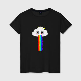 Женская футболка хлопок с принтом ОБЛАКО РАДУГА , 100% хлопок | прямой крой, круглый вырез горловины, длина до линии бедер, слегка спущенное плечо | cloud | rainbow | би | блюющее облако | летний | мем | мультяшный | радуга | разноцветный | юмор | яркий