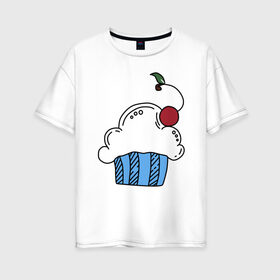 Женская футболка хлопок Oversize с принтом Sweets , 100% хлопок | свободный крой, круглый ворот, спущенный рукав, длина до линии бедер
 | вишенка | вкусняшки | десерт | еда | капкейк | кекс | конфеты | сладости
