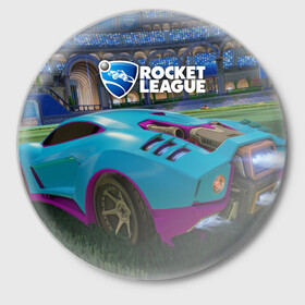 Значок с принтом Rocket League ,  металл | круглая форма, металлическая застежка в виде булавки | cars | game | games | rocket league | гонка | гонки | машина | машины | рокет лига