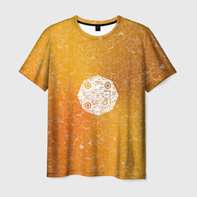 Мужская футболка 3D с принтом Октагон АПВ 58 Золото , 100% полиэфир | прямой крой, круглый вырез горловины, длина до линии бедер | qr код | амулет | антивирус | антидепрессант | антистресс | градиент | золото | иммуномодулятор | камень | коллаж | оберег | талисман