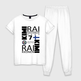 Женская пижама хлопок с принтом Kimi Raikkonen , 100% хлопок | брюки и футболка прямого кроя, без карманов, на брюках мягкая резинка на поясе и по низу штанин | Тематика изображения на принте: f1 | kimi raikkonen | кими | райкконен | формула 1