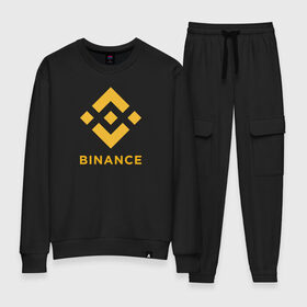 Женский костюм хлопок с принтом BINANCE | БИНАНС БИРЖА , 100% хлопок | на свитшоте круглая горловина, мягкая резинка по низу. Брюки заужены к низу, на них два вида карманов: два 