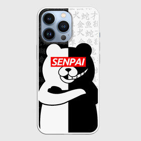 Чехол для iPhone 13 Pro с принтом monokuma senpai ,  |  | anime | bear | black  white | danganronpa | kurokuma | monodam | monokuma | monomi | monotaro | rabbit | school | shirokuma | аниме | главарь | мoноми | монокума | черно белый | школа