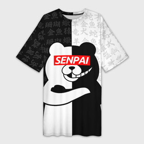 Платье-футболка 3D с принтом monokuma senpai ,  |  | anime | bear | black  white | danganronpa | kurokuma | monodam | monokuma | monomi | monotaro | rabbit | school | shirokuma | аниме | главарь | мoноми | монокума | черно белый | школа