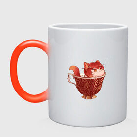 Кружка хамелеон с принтом Котик Дилюк , керамика | меняет цвет при нагревании, емкость 330 мл | арт | дилюк | кружка | кружка чая | милый парень | неко | рисунок | чашка
