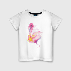 Детская футболка хлопок с принтом Фламинго рисунок акварелью , 100% хлопок | круглый вырез горловины, полуприлегающий силуэт, длина до линии бедер | africa | afrika | aquarel | bird | fashion | flamingo | paint | painted | pink flamingo | summer | watercolor | watercolour | акварельный рисунок | африка | красками | краски | лето | мода | нарисованный фламинго | птица | розовый фламинго | 