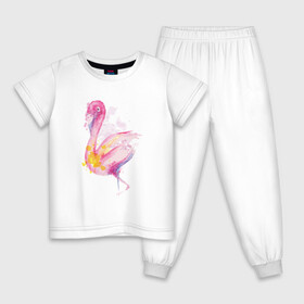 Детская пижама хлопок с принтом Фламинго рисунок акварелью , 100% хлопок |  брюки и футболка прямого кроя, без карманов, на брюках мягкая резинка на поясе и по низу штанин
 | africa | afrika | aquarel | bird | fashion | flamingo | paint | painted | pink flamingo | summer | watercolor | watercolour | акварельный рисунок | африка | красками | краски | лето | мода | нарисованный фламинго | птица | розовый фламинго | 