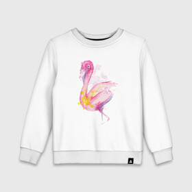 Детский свитшот хлопок с принтом Фламинго рисунок акварелью , 100% хлопок | круглый вырез горловины, эластичные манжеты, пояс и воротник | africa | afrika | aquarel | bird | fashion | flamingo | paint | painted | pink flamingo | summer | watercolor | watercolour | акварельный рисунок | африка | красками | краски | лето | мода | нарисованный фламинго | птица | розовый фламинго | 