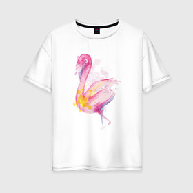 Женская футболка хлопок Oversize с принтом Фламинго рисунок акварелью , 100% хлопок | свободный крой, круглый ворот, спущенный рукав, длина до линии бедер
 | africa | afrika | aquarel | bird | fashion | flamingo | paint | painted | pink flamingo | summer | watercolor | watercolour | акварельный рисунок | африка | красками | краски | лето | мода | нарисованный фламинго | птица | розовый фламинго | 