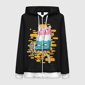 Женская толстовка 3D на молнии с принтом МОРОЖЕНОЕ , 100% полиэстер | длина до линии бедра, манжеты и пояс оформлены мягкой тканевой резинкой, двухслойный капюшон со шнурком для регулировки, спереди молния, по бокам два кармана | art | cold | drawing | eyes | ice | ice cream | lizard | pink | stick | арт | глаза | лед | мороженое | палочка | рисунок | розовый | холод | ящерица