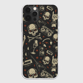 Чехол для iPhone 12 Pro Max с принтом Рок-музыка , Силикон |  | guitar | microph | music | punk | rock | skeleton | skull | speakers | tape recorder | vinyl record | аудиокассета | басс гитара | виниловая пластинка | гитара | колонки | магнитофон | микрофон | музыка | наушники | панк | р