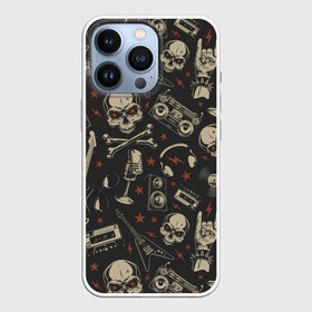 Чехол для iPhone 13 Pro с принтом Рок музыка ,  |  | guitar | microph | music | punk | rock | skeleton | skull | speakers | tape recorder | vinyl record | аудиокассета | басс гитара | виниловая пластинка | гитара | колонки | магнитофон | микрофон | музыка | наушники | панк | р