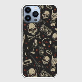 Чехол для iPhone 13 Pro Max с принтом Рок музыка ,  |  | guitar | microph | music | punk | rock | skeleton | skull | speakers | tape recorder | vinyl record | аудиокассета | басс гитара | виниловая пластинка | гитара | колонки | магнитофон | микрофон | музыка | наушники | панк | р