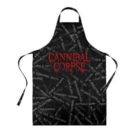 Фартук 3D с принтом Cannibal Corpse | Songs (Z) , 100% полиэстер | общий размер — 65 х 85 см, ширина нагрудника — 26 см, горловина — 53 см, длина завязок — 54 см, общий обхват в поясе — 173 см. Принт на завязках и на горловине наносится с двух сторон, на основной части фартука — только с внешней стороны | cannibal | cannibal corpse | corpse | death metal | deathgrind | алекс уэбстер | брутальный дэт метал | дэт метал | дэтграйнд | пол мазуркевич | роб барретт | труп каннибала