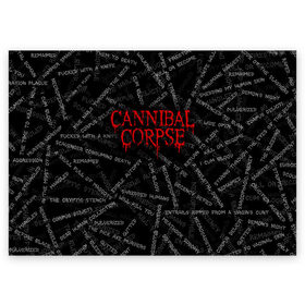 Поздравительная открытка с принтом Cannibal Corpse | Songs (Z) , 100% бумага | плотность бумаги 280 г/м2, матовая, на обратной стороне линовка и место для марки
 | Тематика изображения на принте: cannibal | cannibal corpse | corpse | death metal | deathgrind | алекс уэбстер | брутальный дэт метал | дэт метал | дэтграйнд | пол мазуркевич | роб барретт | труп каннибала