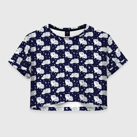 Женская футболка Crop-top 3D с принтом Милая Шиба Ину , 100% полиэстер | круглая горловина, длина футболки до линии талии, рукава с отворотами | звезды | ину | космос | луна | ракета | собаки | спит | хатико | шиба | японская