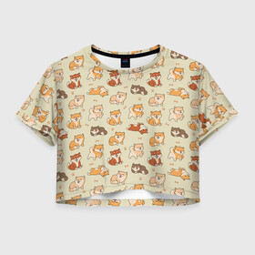Женская футболка Crop-top 3D с принтом Шиба-Ину , 100% полиэстер | круглая горловина, длина футболки до линии талии, рукава с отворотами | ину | конфета | лапа | леденец | отпечаток | сладисти | собаки | торт | тортик | хатико | шиба | японская