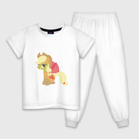 Детская пижама хлопок с принтом Эплджек , 100% хлопок |  брюки и футболка прямого кроя, без карманов, на брюках мягкая резинка на поясе и по низу штанин
 | applejack | friendship | mylittlepony | twilight sparkle | waifu | вайфу | дружба это магия | кони | моя маленькая пони | мультфильм | пони | эплджек