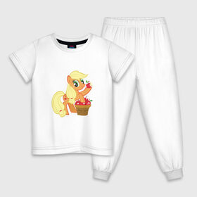 Детская пижама хлопок с принтом Applejack , 100% хлопок |  брюки и футболка прямого кроя, без карманов, на брюках мягкая резинка на поясе и по низу штанин
 | applejack | friendship | mylittlepony | twilight sparkle | waifu | вайфу | дружба это магия | кони | моя маленькая пони | мультфильм | пони | эплджек